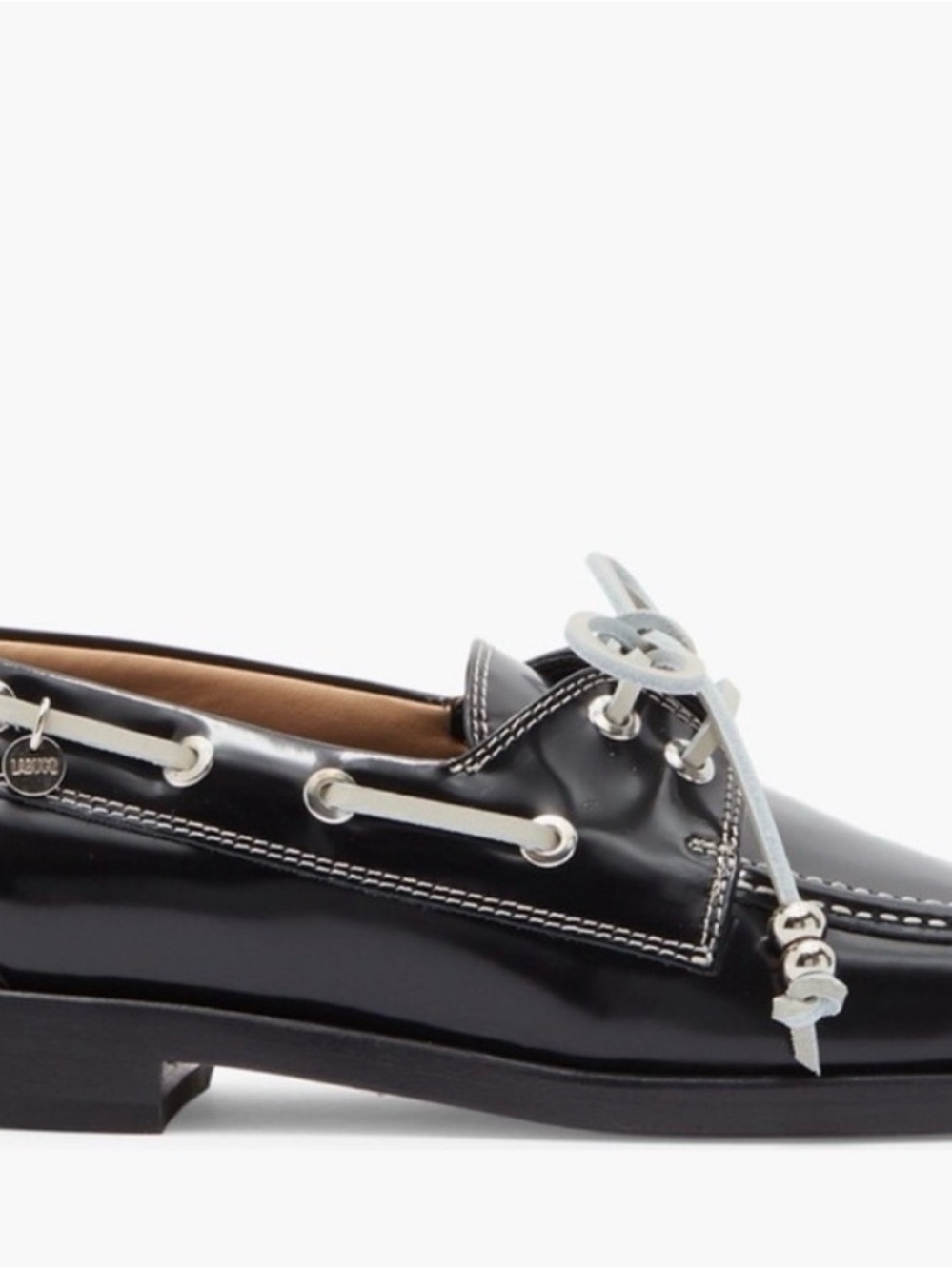 Labucq Black Leather Boat Loafer with White Laces Size 42 or 10.5 - Picture 3 of 13